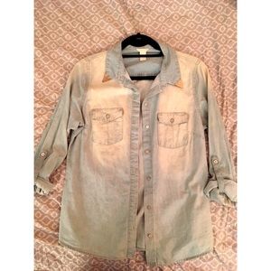 Light blue/whiteish, faded button-down denim shirt